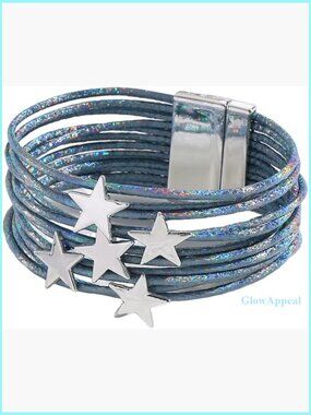 Multi-Layer Leather Star Bangle Bracelet Punk Gothic Grunge Jewelry